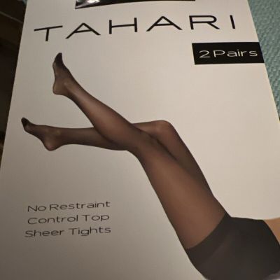 Tahari 2 Pair Size Medium Pantyhose Control BLACK Top Sheer Tights